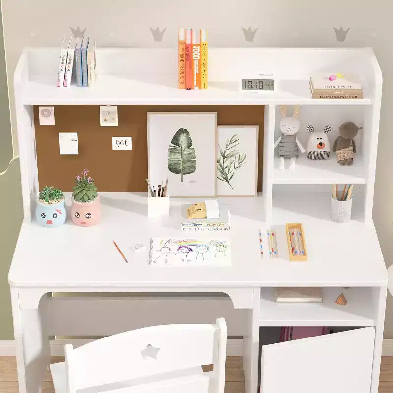 Ensemble bureau et chaise d'étude enfant rose/blanc avec rangement – 1 enfant