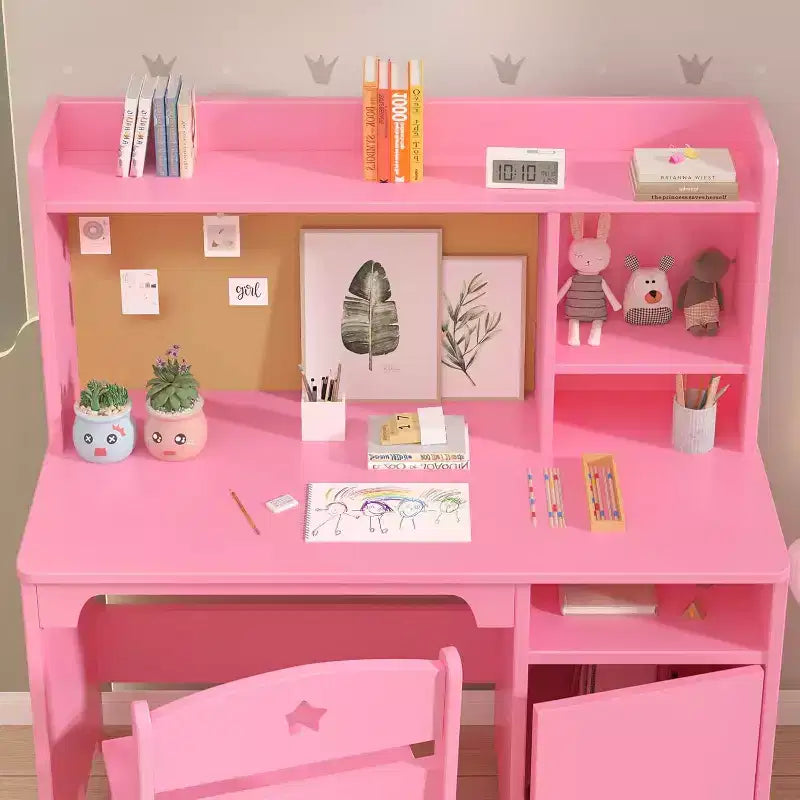 Ensemble bureau et chaise d'étude enfant rose/blanc avec rangement – 1 enfant