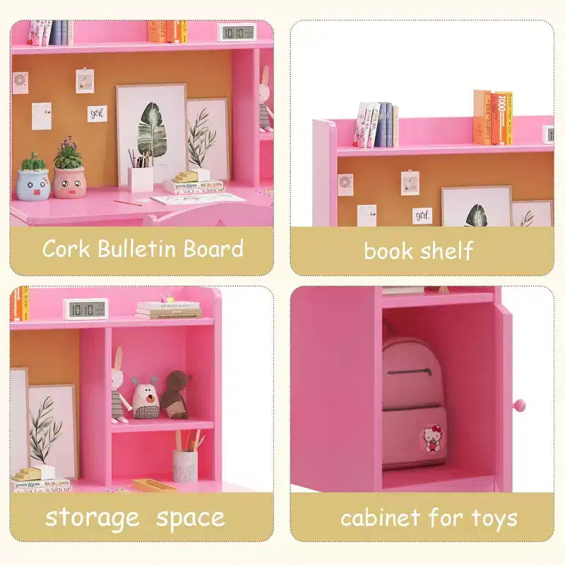 Ensemble bureau et chaise d'étude enfant rose/blanc avec rangement – 1 enfant