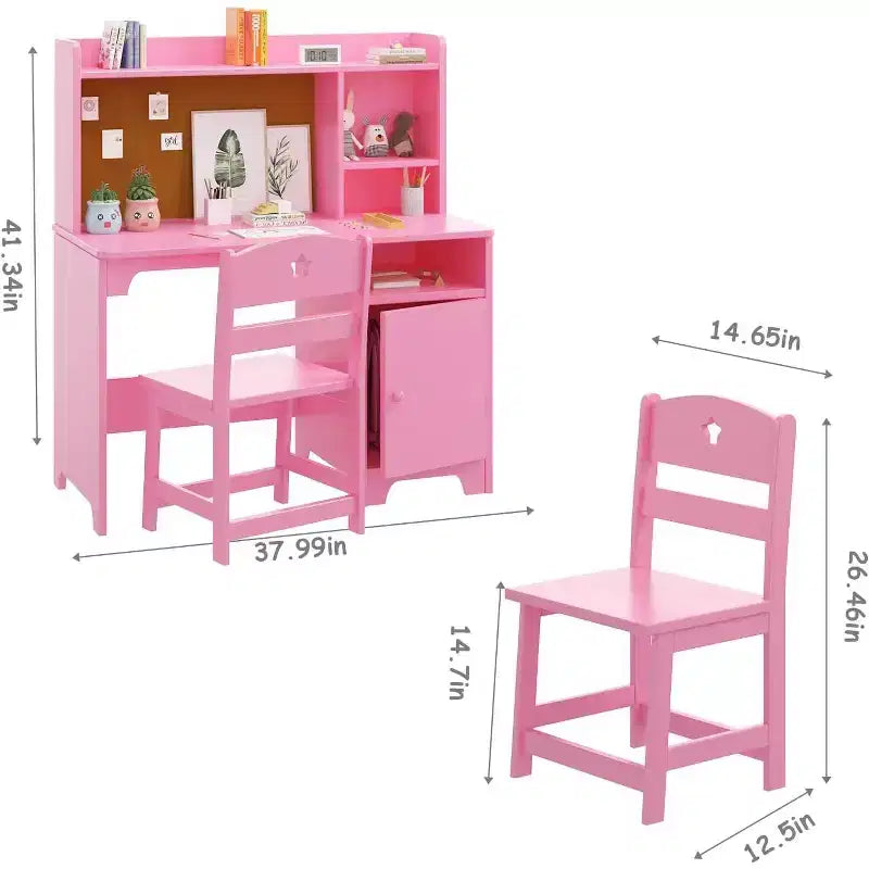 Ensemble bureau et chaise d'étude enfant rose/blanc avec rangement – 1 enfant
