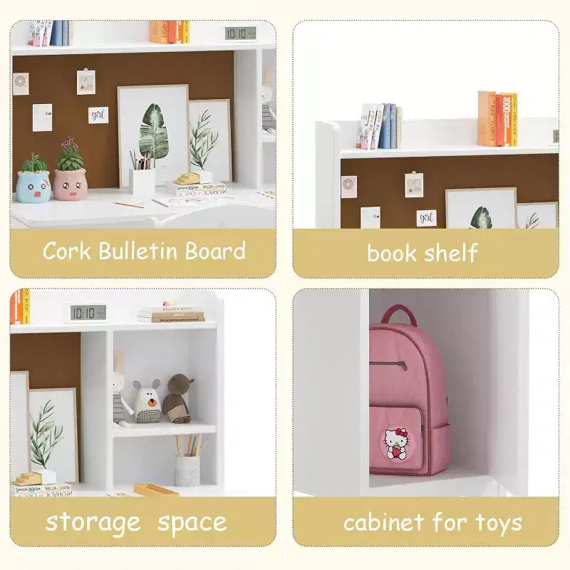 Ensemble bureau et chaise d'étude enfant rose/blanc avec rangement – 1 enfant