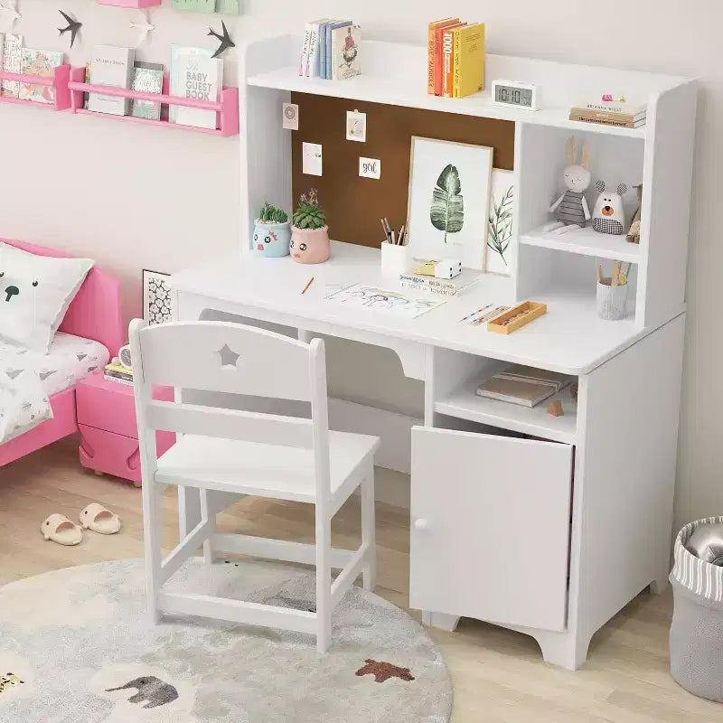Ensemble bureau et chaise d'étude enfant rose/blanc avec rangement – 1 enfant