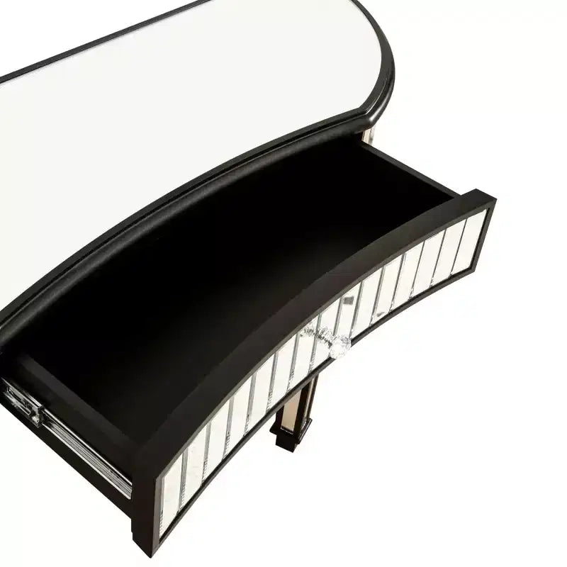 Console en demi-lune cannelée avec miroir et tiroir, noire/dorée/grise, pour entrée ou coiffeuse individuelle
