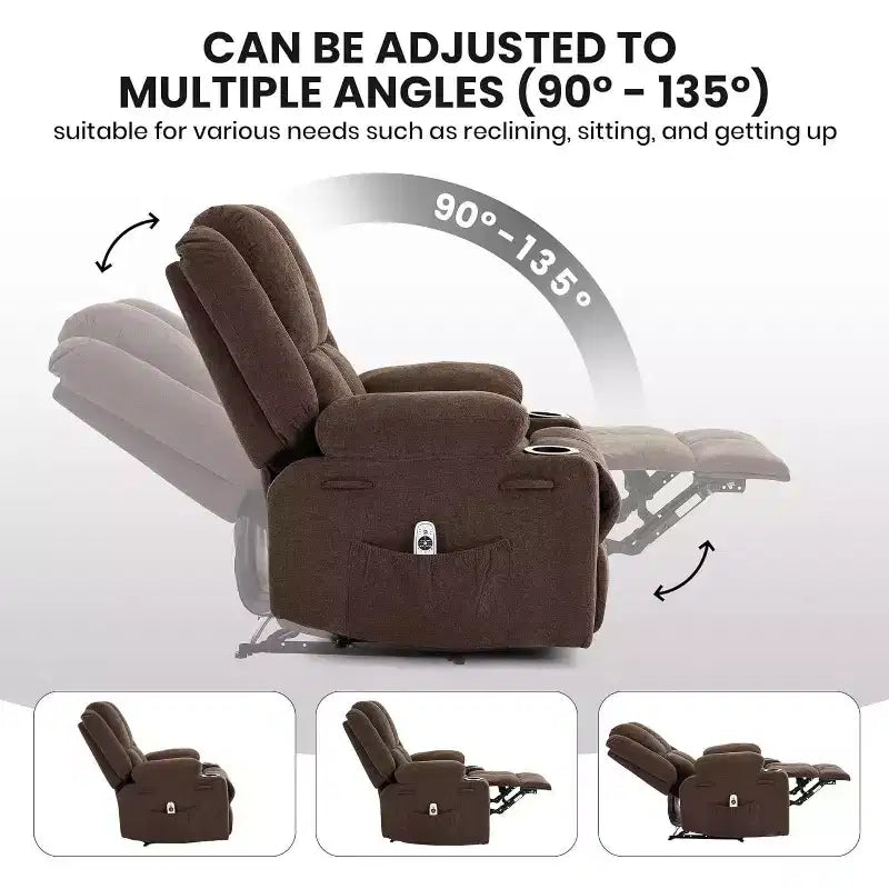 Fauteuil inclinable manuel bleu/marron/gris avec massage et chauffage, une place