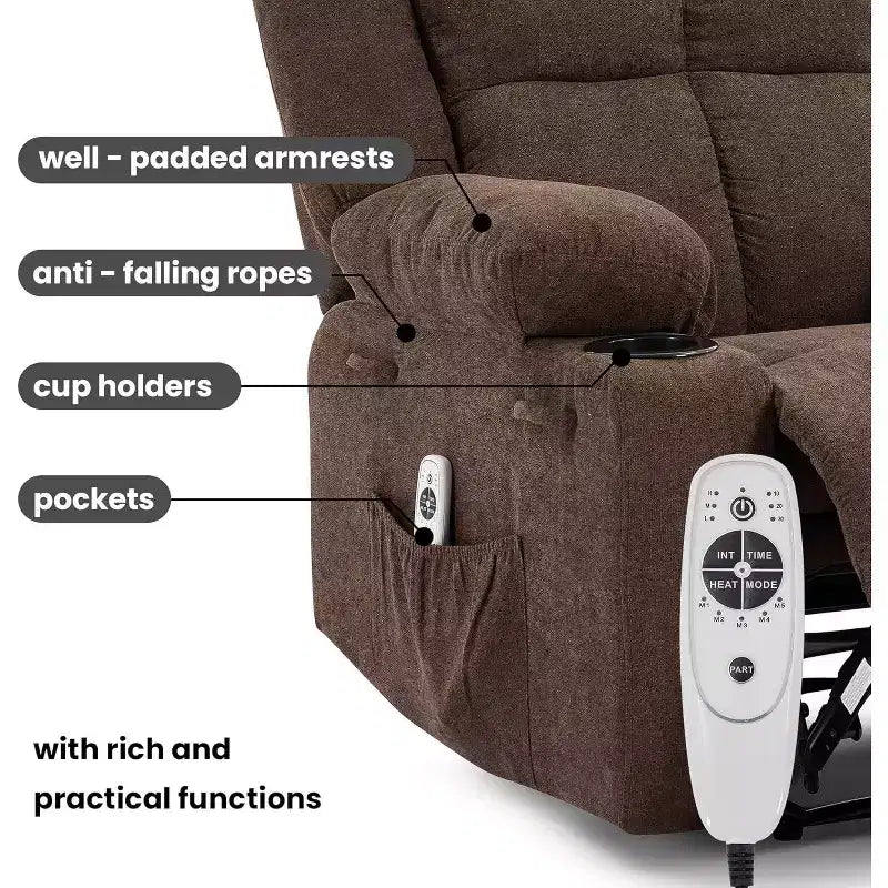 Fauteuil inclinable manuel bleu/marron/gris avec massage et chauffage, une place