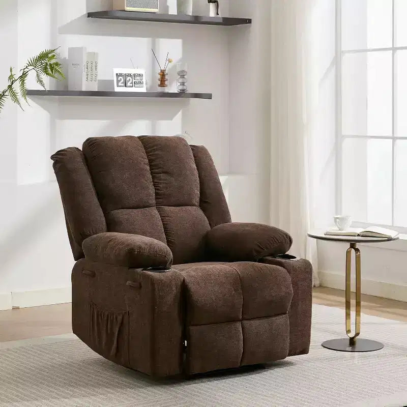 Fauteuil inclinable manuel bleu/marron/gris avec massage et chauffage, une place
