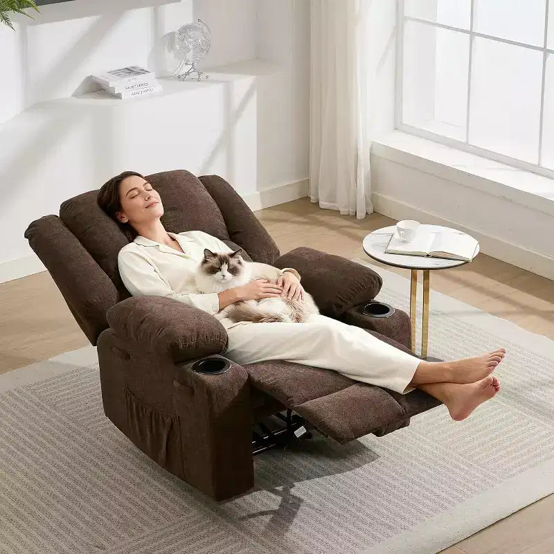 Fauteuil inclinable manuel bleu/marron/gris avec massage et chauffage, une place