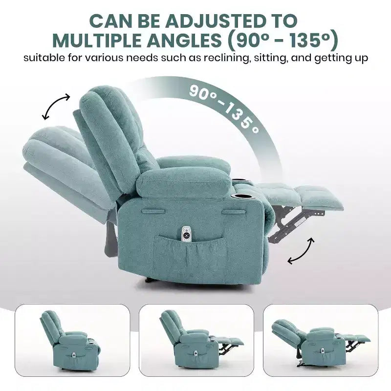 Fauteuil inclinable manuel bleu/marron/gris avec massage et chauffage, une place