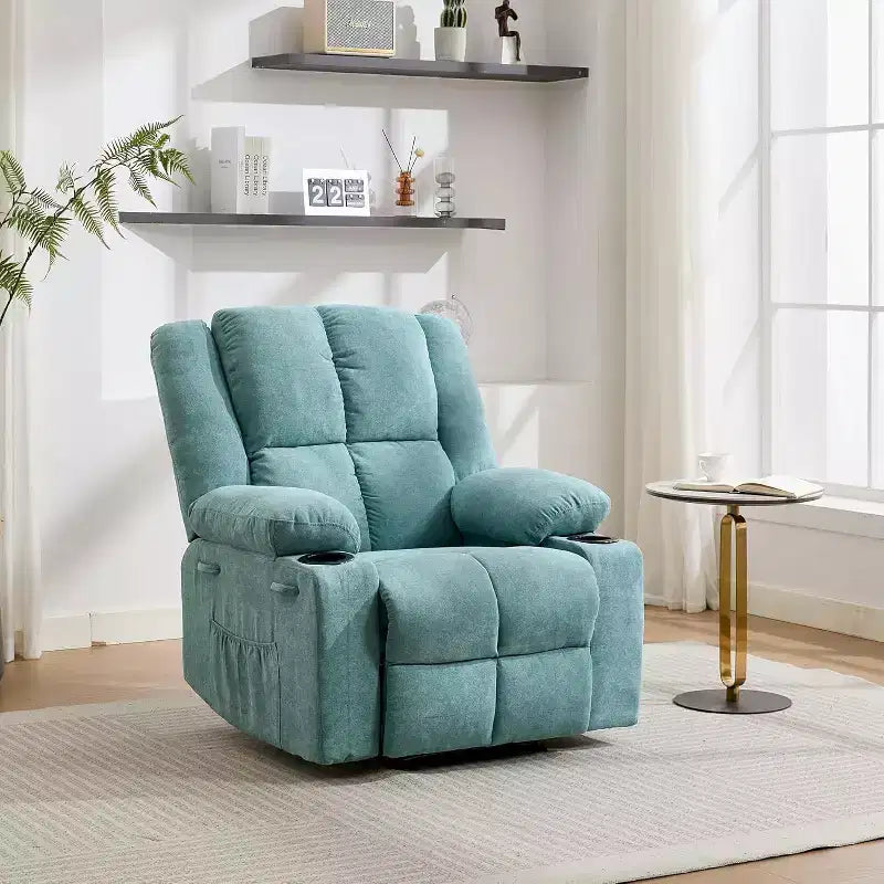 Fauteuil inclinable manuel bleu/marron/gris avec massage et chauffage, une place