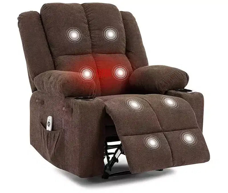 Fauteuil inclinable manuel bleu/marron/gris avec massage et chauffage, une place