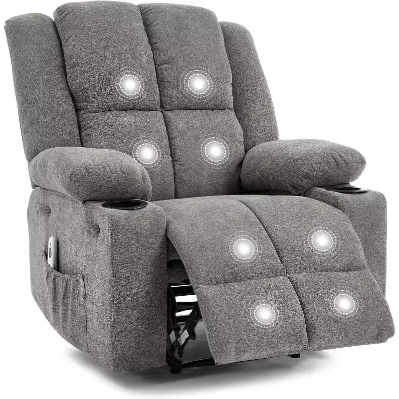 Fauteuil inclinable manuel bleu/marron/gris avec massage et chauffage, une place