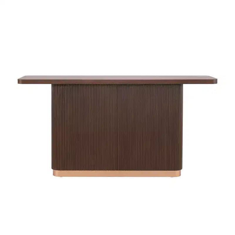 Console en placage de frêne brun de 58 po, base cannelée, 1 personne, table d'entrée/de canapé étroite