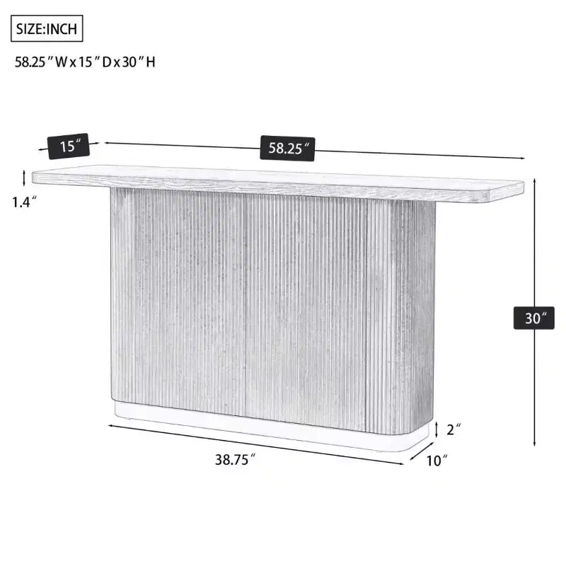Console en placage de frêne brun de 58 po, base cannelée, 1 personne, table d'entrée/de canapé étroite