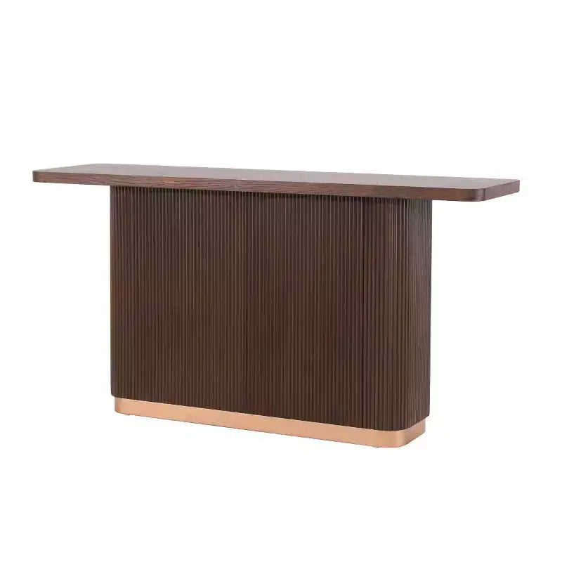 Console en placage de frêne brun de 58 po, base cannelée, 1 personne, table d'entrée/de canapé étroite
