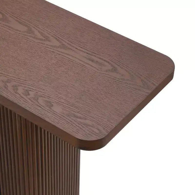Console en placage de frêne brun de 58 po, base cannelée, 1 personne, table d'entrée/de canapé étroite