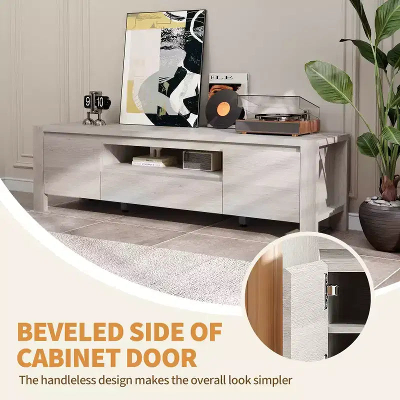 Meuble TV avec placard, Naturel/Gris, 140-160 cm L, Convient aux téléviseurs jusqu'à 70 po, Assemblage par 1 personne - sans frais