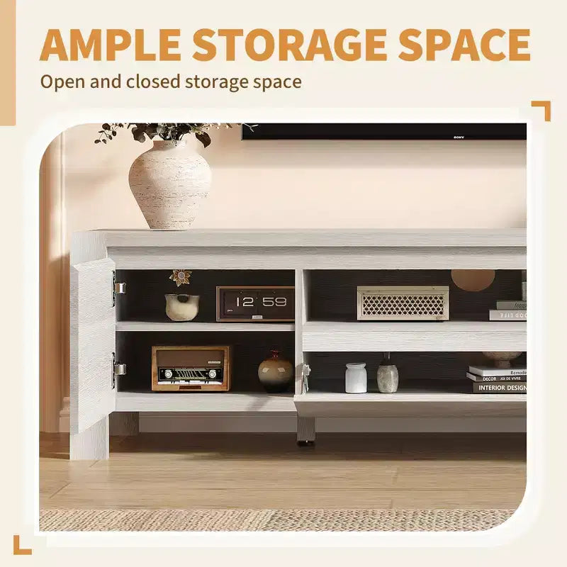 Meuble TV avec placard, Naturel/Gris, 140-160 cm L, Convient aux téléviseurs jusqu'à 70 po, Assemblage par 1 personne - sans frais