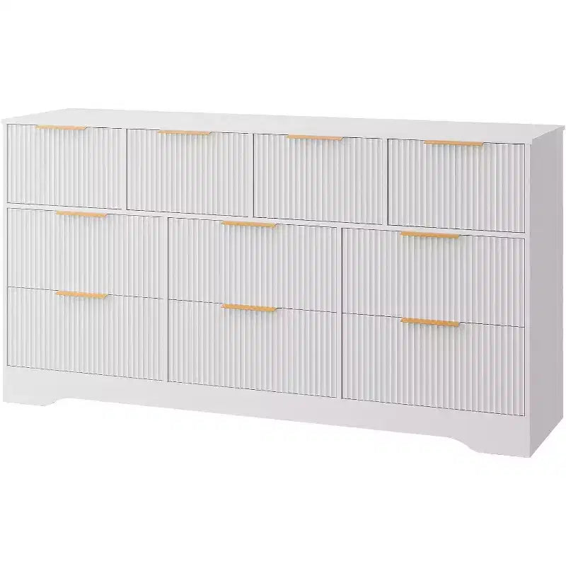 Commode noire/blanche cannelée à 10 tiroirs avec poignées dorées