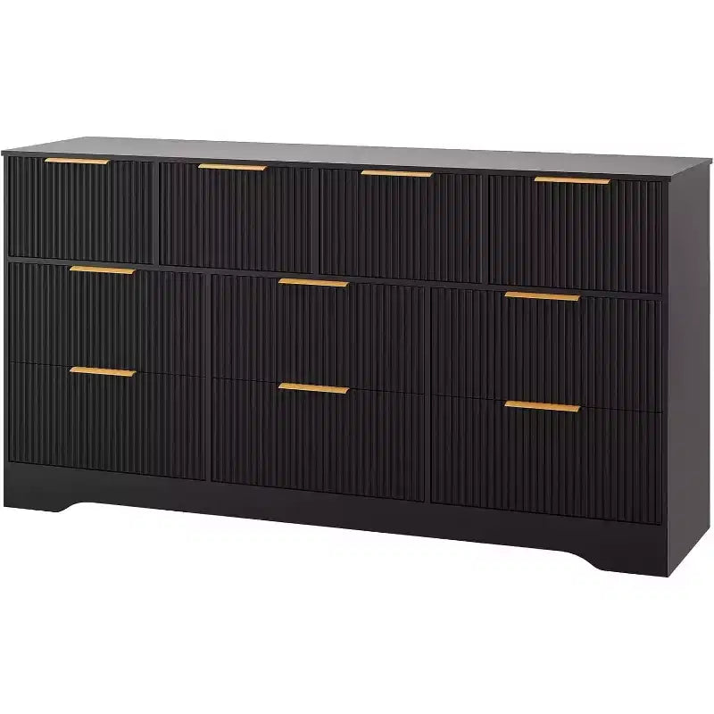 Commode noire/blanche cannelée à 10 tiroirs avec poignées dorées