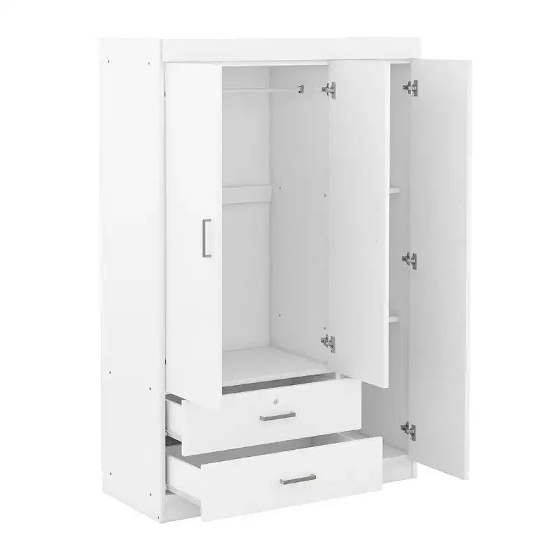 Armoire 3 portes avec miroir et tiroirs – Gris / Blanc, 1 personne