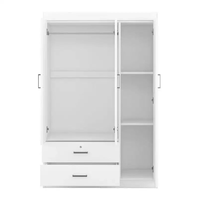 Armoire 3 portes avec miroir et tiroirs – Gris / Blanc, 1 personne