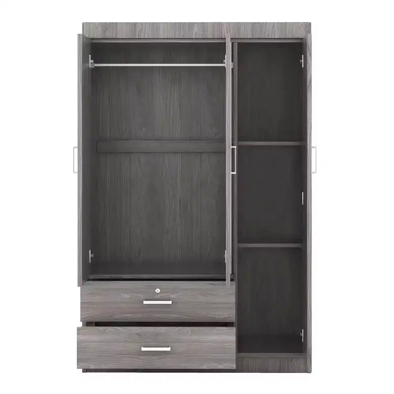 Armoire 3 portes avec miroir et tiroirs – Gris / Blanc, 1 personne