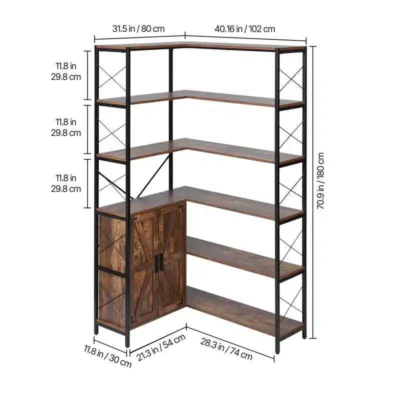 Étagère d'angle en L marron à 6 niveaux avec armoire, montage par 1 personne