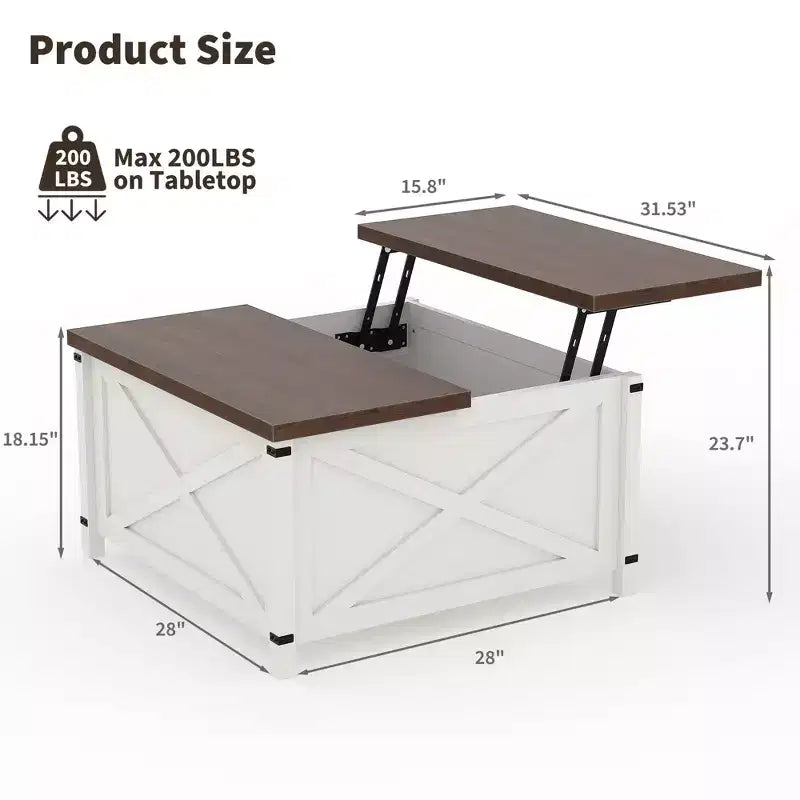 Table basse relevable de ferme marron avec rangement caché, 1 personne