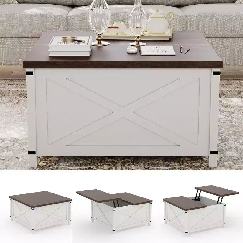 Table basse relevable de ferme marron avec rangement caché, 1 personne