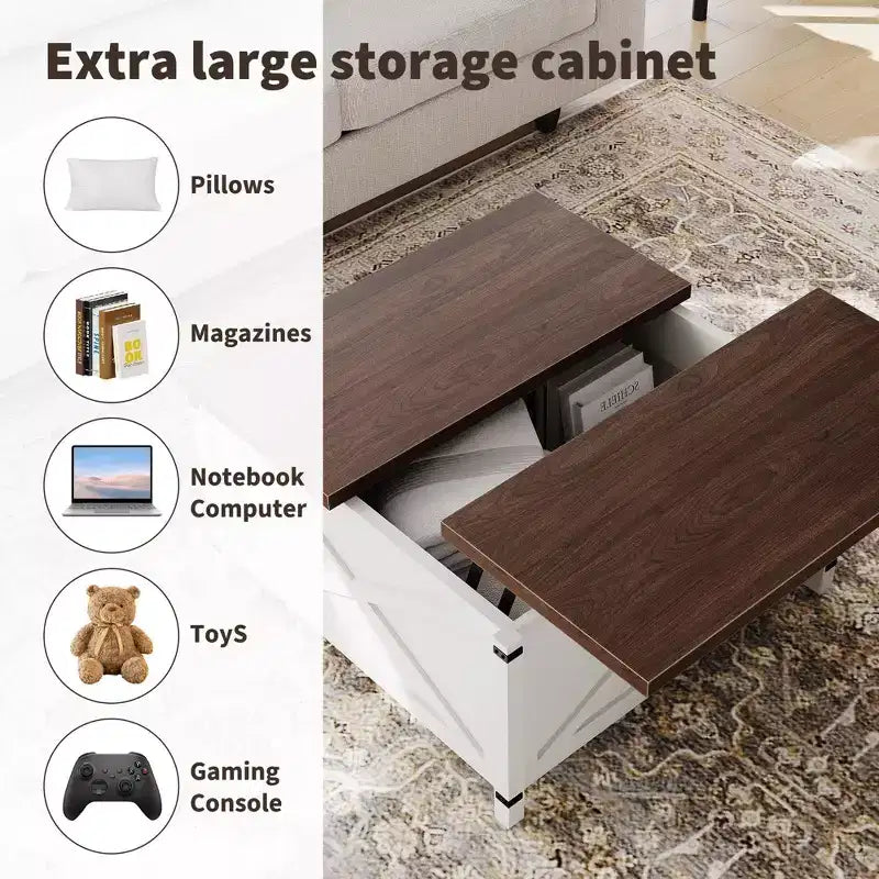 Table basse relevable de ferme marron avec rangement caché, 1 personne