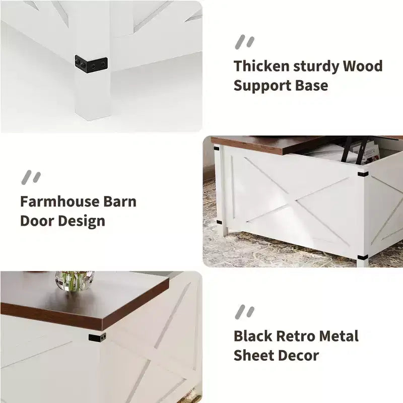 Table basse relevable de ferme marron avec rangement caché, 1 personne