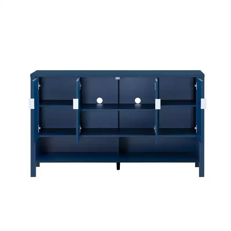 Buffet géométrique à 4 portes avec crochets et étagères réglables, noir / bleu marine / blanc – Montage par 1 personne
