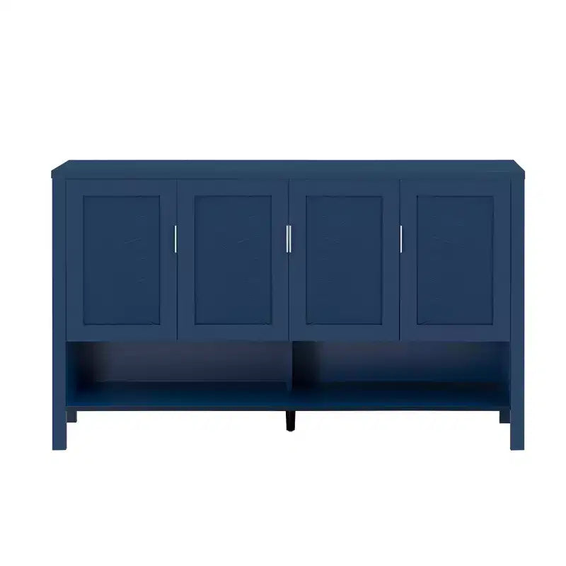 Buffet géométrique à 4 portes avec crochets et étagères réglables, noir / bleu marine / blanc – Montage par 1 personne