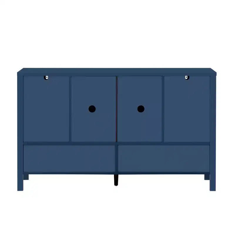 Buffet géométrique à 4 portes avec crochets et étagères réglables, noir / bleu marine / blanc – Montage par 1 personne