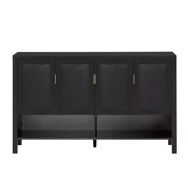 Buffet géométrique à 4 portes avec crochets et étagères réglables, noir / bleu marine / blanc – Montage par 1 personne