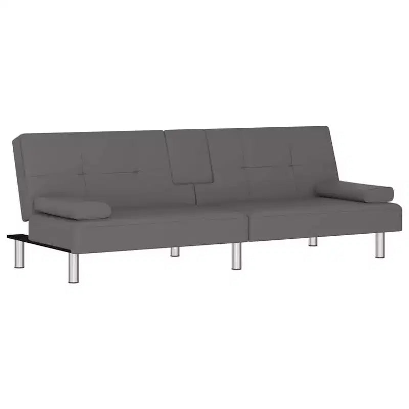 Canapé-lit pliable en similicuir noir/gris avec porte-gobelets – 3 places