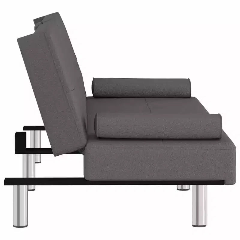 Canapé-lit pliable en similicuir noir/gris avec porte-gobelets – 3 places