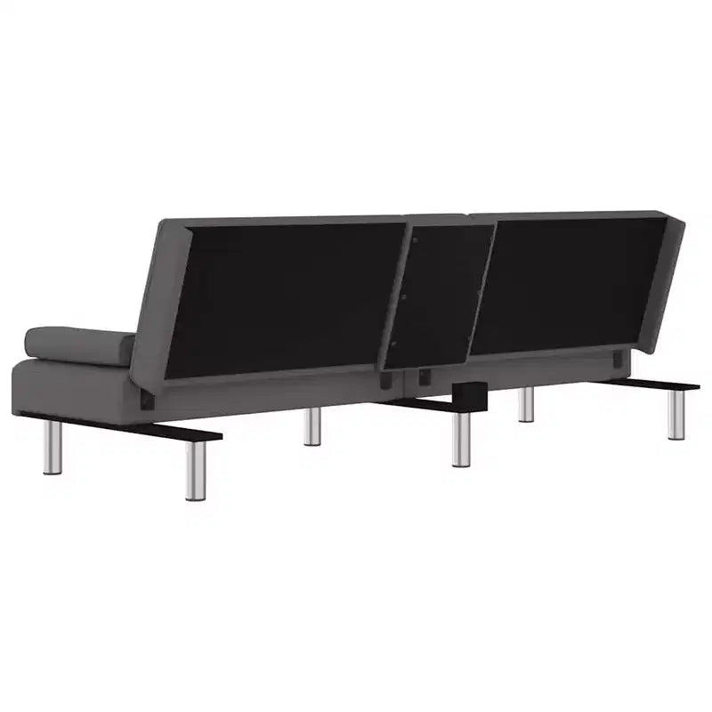 Canapé-lit pliable en similicuir noir/gris avec porte-gobelets – 3 places