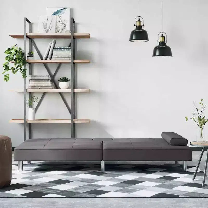 Canapé-lit pliable en similicuir noir/gris avec porte-gobelets – 3 places