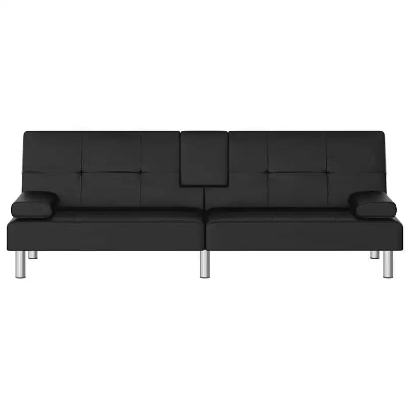 Canapé-lit pliable en similicuir noir/gris avec porte-gobelets – 3 places