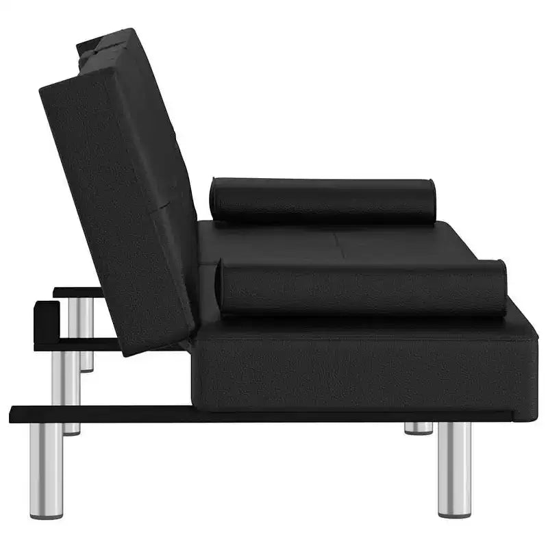 Canapé-lit pliable en similicuir noir/gris avec porte-gobelets – 3 places