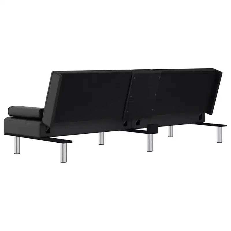 Canapé-lit pliable en similicuir noir/gris avec porte-gobelets – 3 places