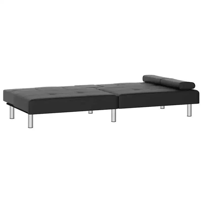 Canapé-lit pliable en similicuir noir/gris avec porte-gobelets – 3 places