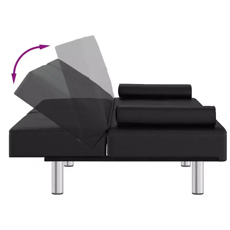 Canapé-lit pliable en similicuir noir/gris avec porte-gobelets – 3 places