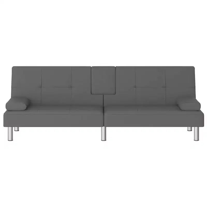 Canapé-lit pliable en similicuir noir/gris avec porte-gobelets – 3 places