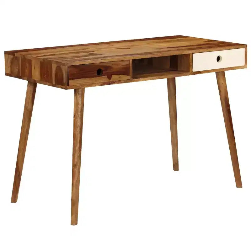 Bureau d'écriture marron et blanc en bois d'acacia massif, style milieu de siècle, 1 personne