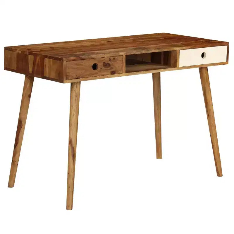 Bureau d'écriture marron et blanc en bois d'acacia massif, style milieu de siècle, 1 personne
