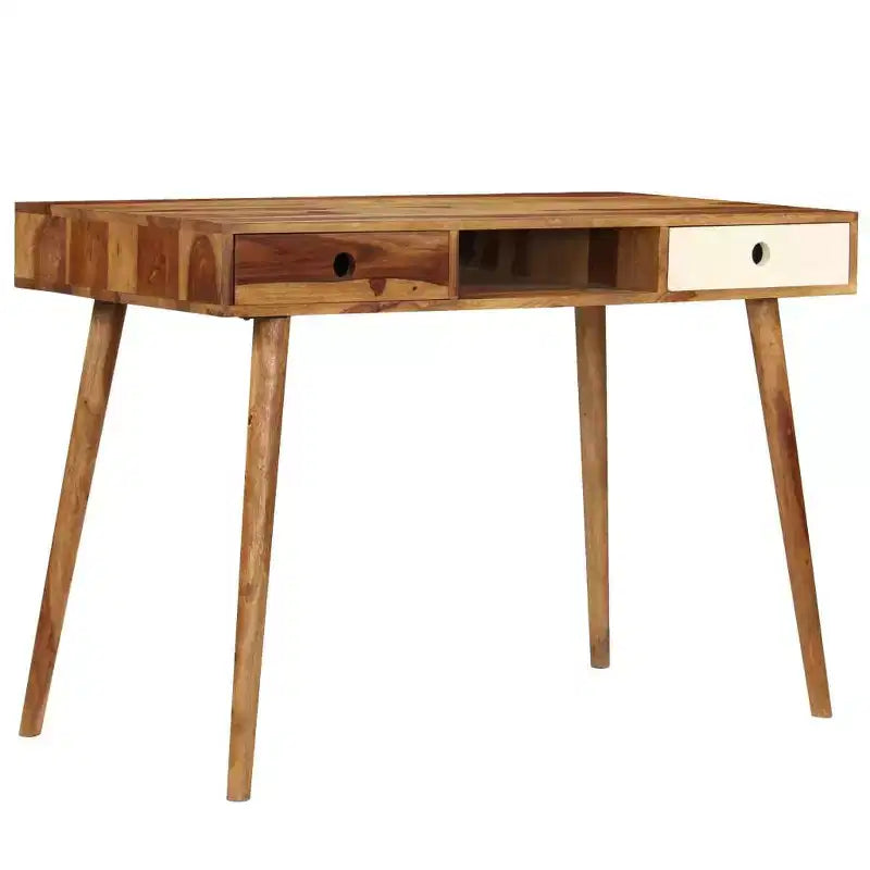 Bureau d'écriture marron et blanc en bois d'acacia massif, style milieu de siècle, 1 personne