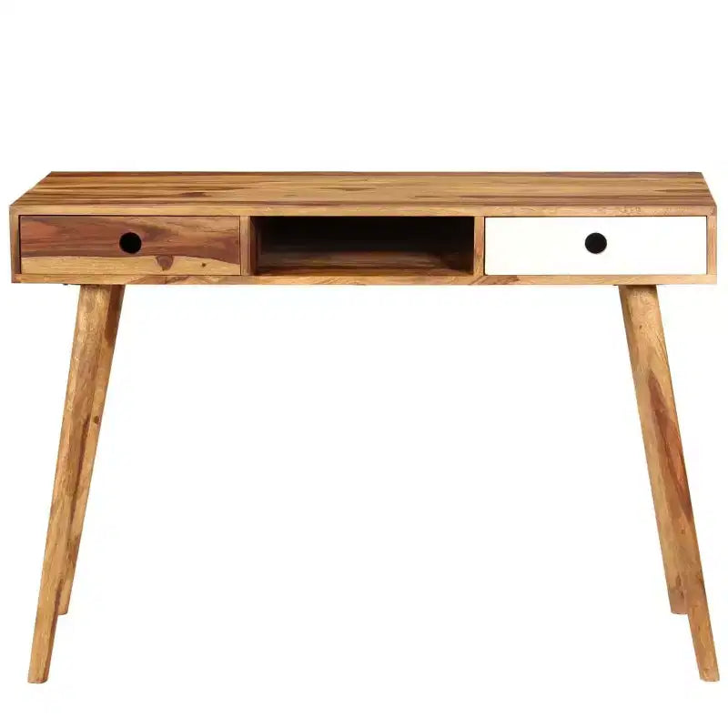 Bureau d'écriture marron et blanc en bois d'acacia massif, style milieu de siècle, 1 personne