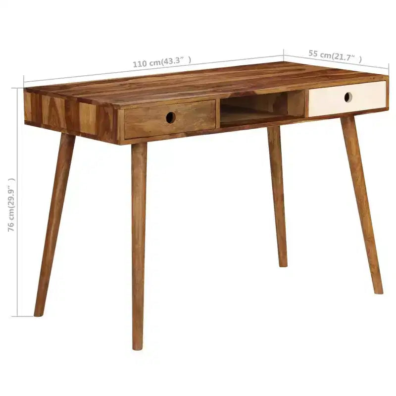 Bureau d'écriture marron et blanc en bois d'acacia massif, style milieu de siècle, 1 personne